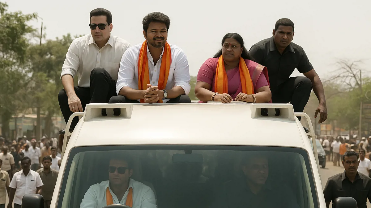 C. Joseph Vijay leads roadshow in Dharapuram ahead of assembly bypoll